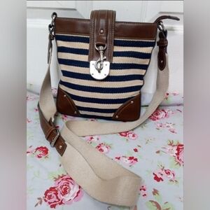 Chaps Navy and Brown Striped Crossbody Bag